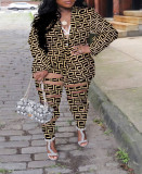 Grey Sexy Street Print Hollowed Out Turn-back Collar Two Pieces