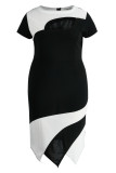 Black Fashion Casual Patchwork Hollowed Out Contrast O Neck Short Sleeve Dress