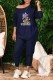 Blue Casual Print Patchwork O Neck Long Sleeve Two Pieces