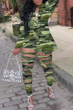 Grey Sexy Street Print Hollowed Out Turn-back Collar Two Pieces