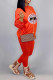 Orange Red Casual Print Patchwork O Neck Long Sleeve Two Pieces