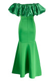 Green Fashion Sexy Formal Solid Patchwork Backless Off the Shoulder Evening Dress