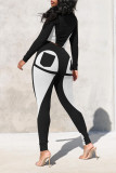 Black Casual Print Patchwork O Neck Long Sleeve Two Pieces