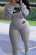 Grey Casual Letter Embroidered O Neck Long Sleeve Two Pieces