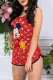 Red Sexy Character Print Letter U Neck Sleeveless Two Pieces