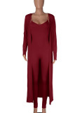 Green Casual Solid Patchwork Spaghetti Strap Long Sleeve Two Pieces