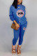 Blue Casual Print Patchwork O Neck Long Sleeve Two Pieces