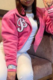 Pink Casual Street Print Patchwork Buckle Turndown Collar Outerwear