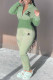 Green Fashion Casual Print Letter Zipper Collar Jumpsuits