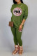 Green Casual Print Patchwork O Neck Long Sleeve Two Pieces
