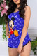 Blue Sexy Character Print Letter U Neck Sleeveless Two Pieces