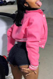 Pink Casual Street Print Patchwork Buckle Turndown Collar Outerwear