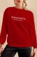 Red Casual Print Letter O Neck Tops