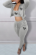 Grey Casual Print Patchwork Letter Hooded Collar Long Sleeve Three Pieces