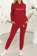 Red Street Print Letter Hooded Collar Long Sleeve Two Pieces