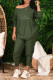 Army Green Casual Print Patchwork O Neck Long Sleeve Two Pieces