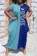 Sky Blue Casual Print Patchwork Letter O Neck Irregular Dress Dresses