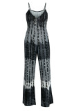 Red Casual Gradual Change Print Patchwork Spaghetti Strap Loose Jumpsuits