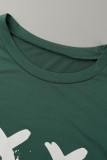 Army Green Fashion Casual Print Basic O Neck Short Sleeve Two Pieces
