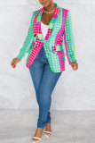 Blue Fashion Casual Print Patchwork Cardigan Turn-back Collar Outerwear
