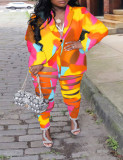 Grey Sexy Street Print Hollowed Out Turn-back Collar Two Pieces