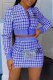 Royal Blue Celebrities Print Letter Zipper Collar Long Sleeve Two Pieces