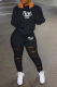 Black Casual Print Patchwork Zipper Collar Long Sleeve Two Pieces