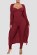 Burgundy Casual Solid Patchwork Spaghetti Strap Long Sleeve Two Pieces