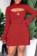 Red Sexy Print Hollowed Out Letter O Neck Irregular Dress Dresses