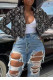 Black Street Print Patchwork Zipper Turndown Collar Outerwear