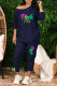 Blue Casual Print Patchwork O Neck Long Sleeve Two Pieces