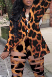 Grey Sexy Street Print Hollowed Out Turn-back Collar Two Pieces