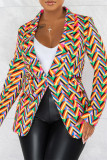 Blue Fashion Casual Print Patchwork Cardigan Turn-back Collar Outerwear