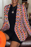Blue Fashion Casual Print Patchwork Cardigan Turn-back Collar Outerwear