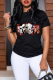 Black Casual Vintage Print Patchwork O Neck T-Shirts