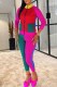 Multi-color Street Print Patchwork Zipper Collar Long Sleeve Two Pieces
