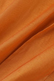 Orange Red Fashion Formal Solid Slit Square Collar Evening Dress