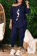 Blue Casual Print Patchwork O Neck Long Sleeve Two Pieces