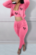 Pink Casual Print Patchwork Letter Hooded Collar Long Sleeve Three Pieces
