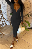 Pink Sexy Solid Buckle V Neck Pencil Skirt Dresses