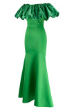 Green Fashion Sexy Formal Solid Patchwork Backless Off the Shoulder Evening Dress