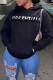 Black Casual Print Letter Hooded Collar Tops