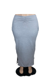 Light Blue Casual Solid Patchwork Skinny Mid Waist Pencil Solid Color Bottoms