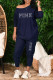 Blue Casual Print Patchwork O Neck Long Sleeve Two Pieces
