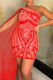Red Celebrities Elegant Solid Patchwork Hot Drill Oblique Collar Irregular Dress Dresses