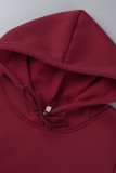 Red Fashion Casual Solid Patchwork Hooded Collar Long Sleeve Dresses