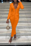 Orange Street Solid Patchwork Turndown Collar Long Sleeve Two Pieces