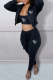 Black Casual Print Patchwork Letter Hooded Collar Long Sleeve Three Pieces