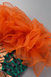 Orange Red Sexy Formal Print Patchwork Backless Strapless Sleeveless Dress Dresses