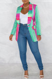 Blue Fashion Casual Print Patchwork Cardigan Turn-back Collar Outerwear